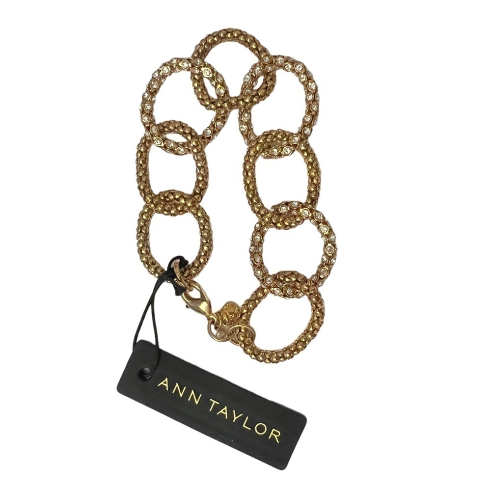ANN TAYLOR BRACELET 7.5" 2018 BIG HOOP CHUNKY BRACELET GOLD TONE RHINESTONE